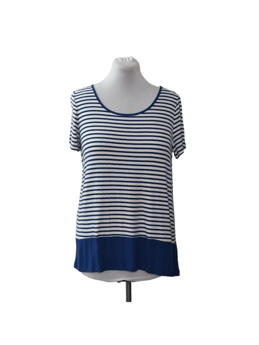 Jones New York Signature Top L NWT Blue White Striped Hi-Low T-Shirt Womens - Picture 1 of 7